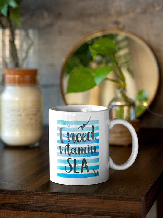 I Need Vitamin Sea. Everblue Mug. Summer Mug. Slogan Mug. Made in the UK.